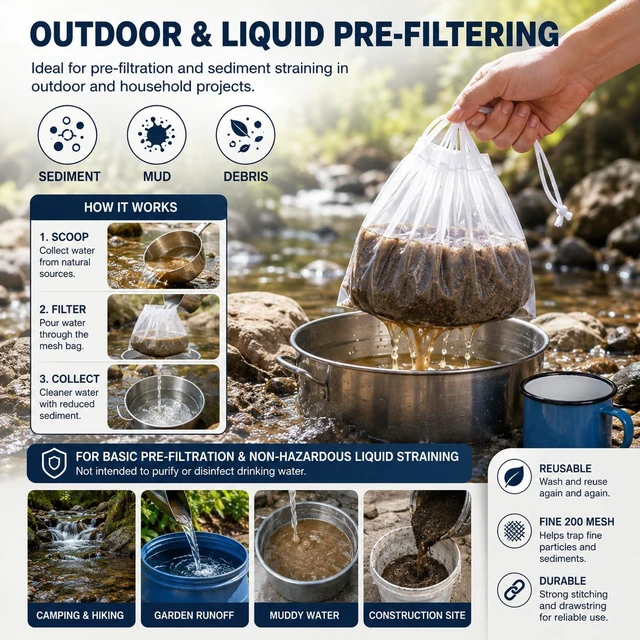 Alt view image 6 of 6 - Nut Milk Bags 10 Pack, Reusable 200 Mesh Strainer Bags, 2 Sizes, 5 Large 12 x 8 Inch + 5 Small 8 x 6 Inch, for Almond Milk, Yogurt, Juice, Coffee, Tea, Tofu, Compost & Garden Use