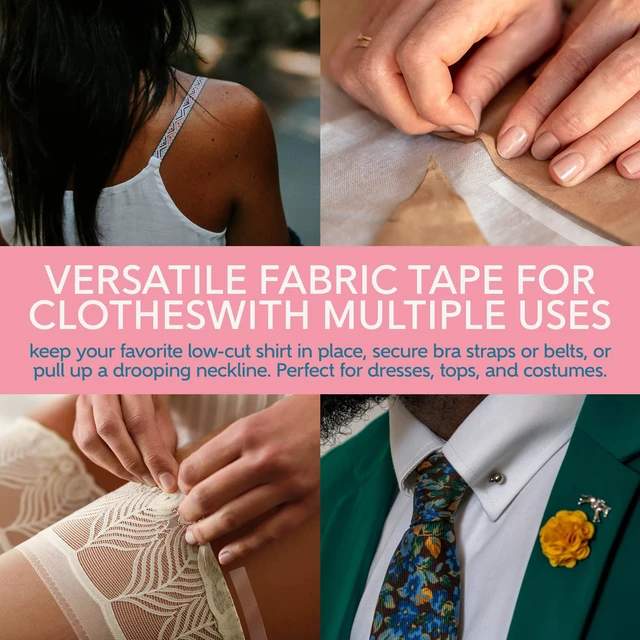 Alt view image 6 of 6 - Fashion Clothing Tape Double Sided for Clothes, Fabric, Body, Dress | Clear Perforated Roll Cut to Any Length for Hem, Bra Strap, Neckline, Strong All Day Hold, No Residue, Waterproof for Women
