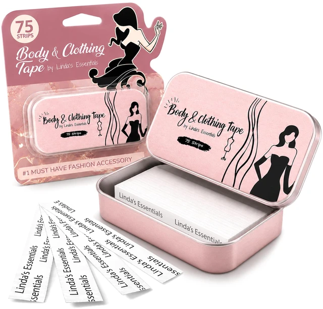 Main image of Double Sided Tape for Clothes, Body and Fashion (75 Strips) | Clothing and Hem Tape for Women, No Sew No Iron Fabric Adhesive, For All Skin, Shades and Sensitivity, Wedding Essentials Includes Tin Box