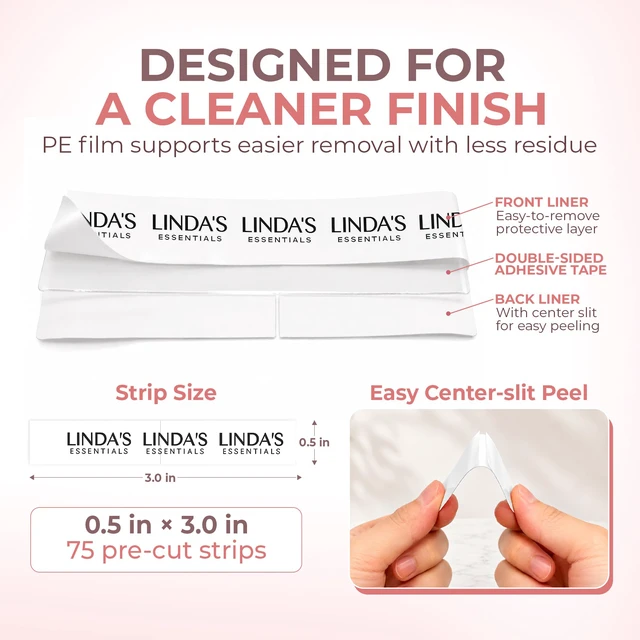 Alt view image 5 of 7 - Double Sided Tape for Clothes, Body and Fashion (75 Strips) | Clothing and Hem Tape for Women, No Sew No Iron Fabric Adhesive, For All Skin, Shades and Sensitivity, Wedding Essentials Includes Tin Box