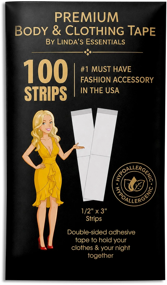 Main image of Double Sided Tape for Clothes, Body and Fashion (100 Pack) | Clothing and Hem Tape for Women, No Sew No Iron, Fabric Adhesive, Strong Clear Body Adhesive for Skin