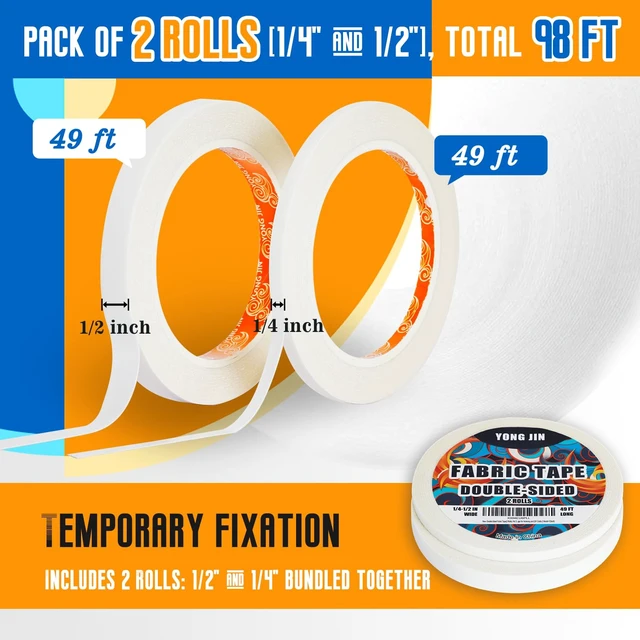 Alt view image 2 of 7 - Double-Sided Fabric Tape,Hem Tape No Sew No Iron,1/4"+1/2" (2 Rolls) | No Sewing or Ironing Required, Quick Clothing Repairs, Fabric Bonding, For Hemming and DIY Crafts