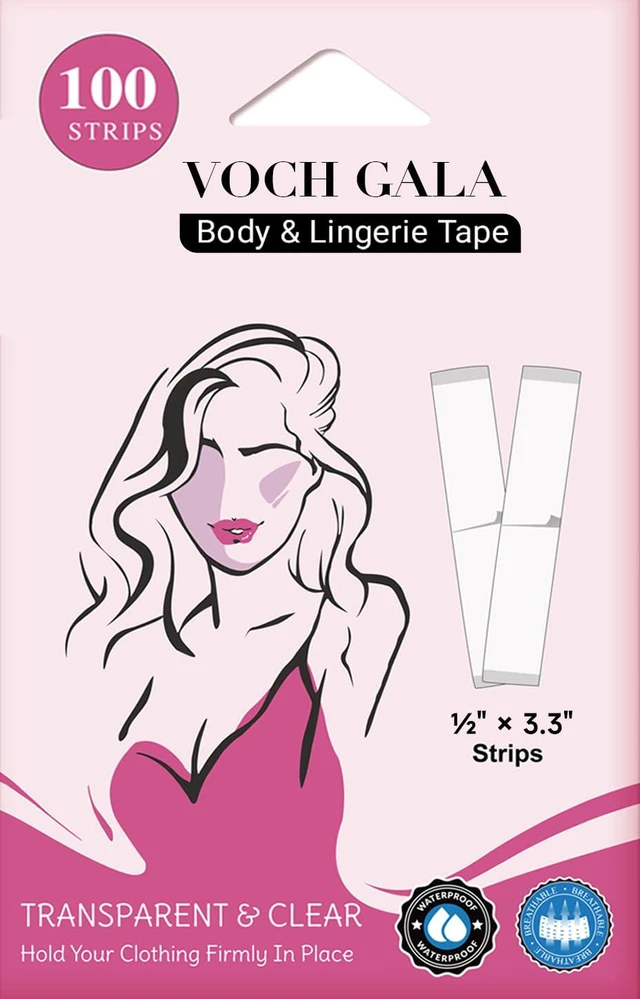 Main image of Double Sided Tape for Clothes & Fashion, 100 Strips | Strong Hold, All-Day Secure Fit, Skin Friendly and Hypoallergenic, 1/2 x 3.3 Inch, PU Film