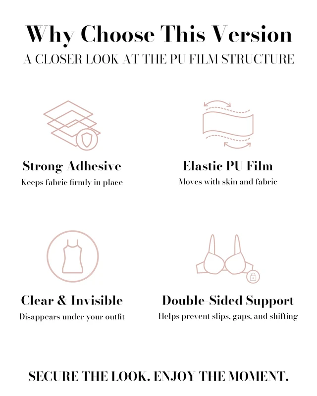Alt view image 4 of 6 - Double Sided Tape for Clothes & Fashion, 100 Strips | Strong Hold, All-Day Secure Fit, Skin Friendly and Hypoallergenic, 1/2 x 3.3 Inch, PU Film