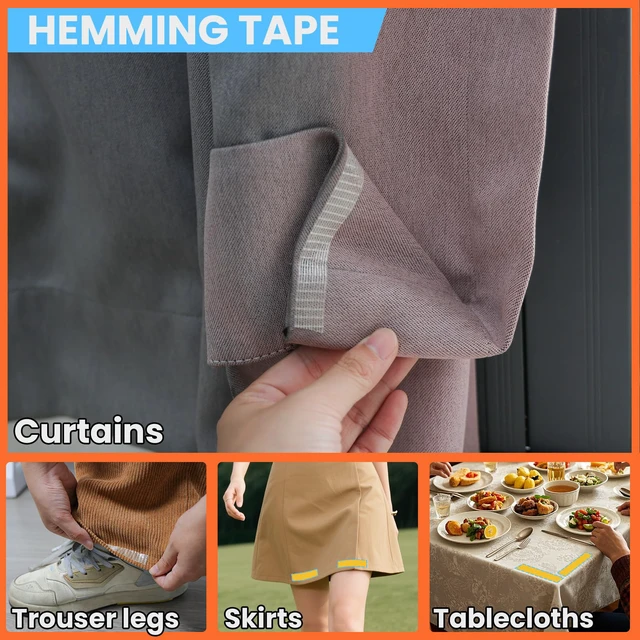 Alt view image 5 of 7 - Double Sided Tape for Hemming Pants, Clothes, Jeans,Curtains, Fabric Tape | No Sewing or Ironing, High Adhesive Sticky, 0.5 in x 33FT/10m x 4Rolls, Heavy Duty