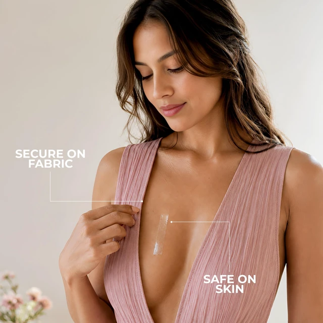 Alt view image 6 of 7 - Double Sided Body for Clothes (60 Pack) - Fashion & Fabric Adhesive, Perfect for Dress or Hem Support, Clear Body Tape for Skin, No-Residue & Strong Hold