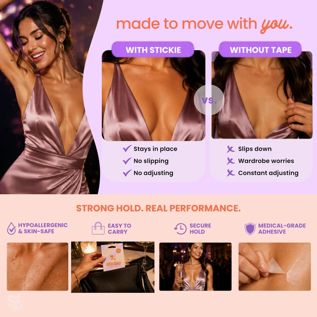 Alt view image 6 of 7 - Body Tape - Double Sided Fashion Tape for Women, Clothing & Body (50 Strips) | Clear Invisible Fabric Tape for Dresses, Strapless & Low-Cut Styles | Medical-Grade, All-Day Hold, Hypoallergenic