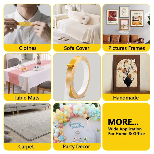 Alt view image 6 of 7 - Double Sided Fabric Tape Heavy Duty for Hem, Fashion Dress, Cloth, Curtains, High Adhesive Sticky but Removable and Residue free, No Sewing or Ironing need, Multipurpose, 0.5 in x 33FT/10m (1)