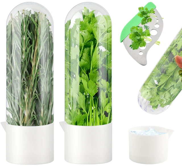 Alt view image 3 of 7 - 2 Pack Herb Keeper for Refrigerator with Herb Stripper | Keeps Herbs Fresh 2-3 Weeks, For Cilantro Mint Parsley, Water Fill Design, Fridge Door Friendly, Includes Herb Stripper