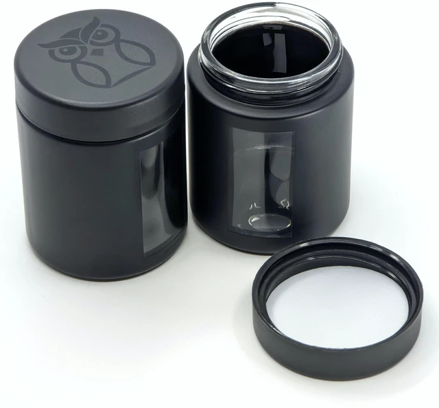 Main image of Smell Proof Containers (120mL), Jars with Airtight Lids for Herbs, Spices, Coffee and Tea, Air Tight Glass Storage Jars with UV Protection Glass, (Set of 2) (Matte Black)