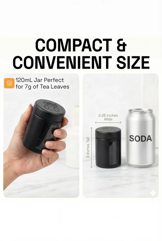 Alt view image 3 of 7 - Smell Proof Containers (120mL), Jars with Airtight Lids for Herbs, Spices, Coffee and Tea, Air Tight Glass Storage Jars with UV Protection Glass, (Set of 2) (Matte Black)