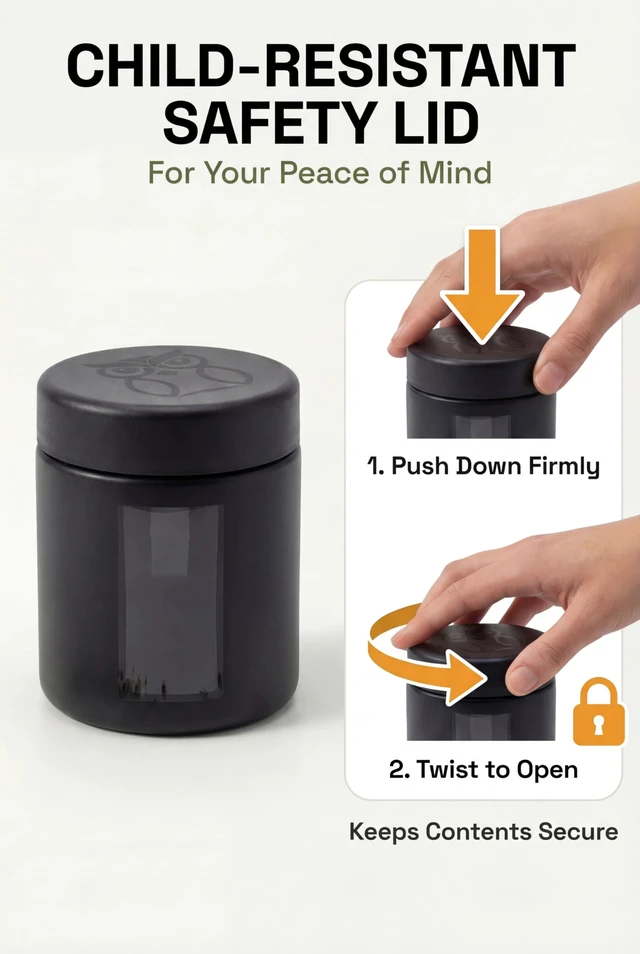 Alt view image 6 of 7 - Smell Proof Containers (120mL), Jars with Airtight Lids for Herbs, Spices, Coffee and Tea, Air Tight Glass Storage Jars with UV Protection Glass, (Set of 2) (Matte Black)