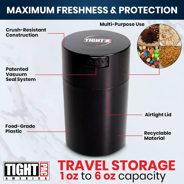Alt view image 4 of 7 - 1 to 6 oz Patented Vacuum Sealed Airtight Storage Container, Black | Multi-use Vacuum Container Works as Smell Proof Containers for Herbs and Dry Goods, NSF Food-Grade, Portable, Travel-Ready