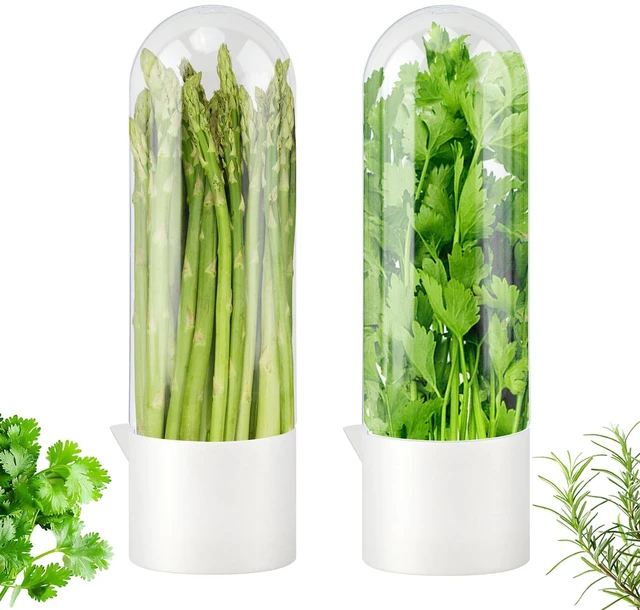 Main image of Fresh Herb Saver Cilantro Storage Containers for Refrigerator, Transparent Herbs Saver fits Fridge Asparagus Parsley Mint Leaves, Keeps Greens Vegetables for 2-3 Weeks(SIZE:2 pcs)