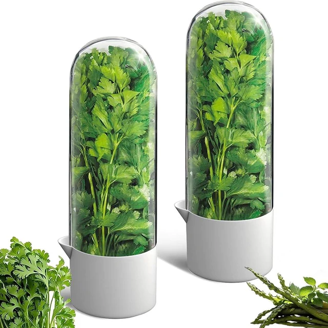Main image of 2 Pack Herb Keeper for Refrigerator, Clear BPA-Free Fresh Herb Saver | BPA-Free, Fridge Storage Container, For Cilantro, Parsley, Thyme, Mint & Asparagus, 2-3 Weeks Freshness