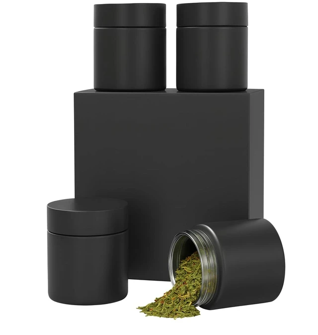 Main image of Smell Proof Jar(4 oz),4 Pack Air Tight Herb Container,Thick UV Resistant Jar with Child-Resistant Lid,Black Glass Storage Jars for Coffee/Herb/Tea