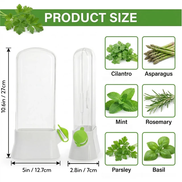 Alt view image 2 of 6 - 2 Pack Herb Saver for Refrigerator, Fresh Herb Keeper Preserver | Fresh Herbs Cilantro Container for Fridge, Parsley, Thyme, Mint, Asparagus, Easy to Use