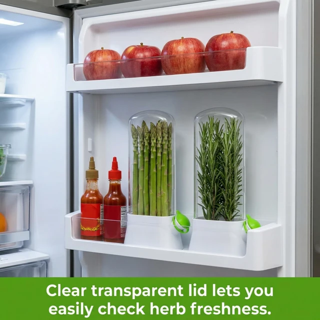 Alt view image 6 of 6 - 2 Pack Herb Saver for Refrigerator, Fresh Herb Keeper Preserver | Fresh Herbs Cilantro Container for Fridge, Parsley, Thyme, Mint, Asparagus, Easy to Use