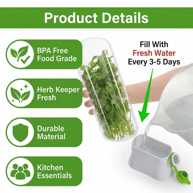 Alt view image 3 of 6 - 2 Pack Herb Saver for Refrigerator, Fresh Herb Keeper Preserver | Fresh Herbs Cilantro Container for Fridge, Parsley, Thyme, Mint, Asparagus, Easy to Use