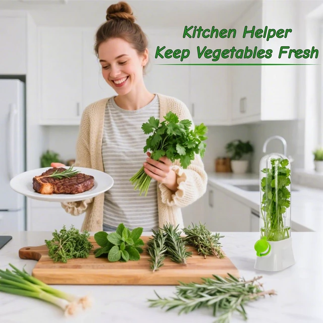 Alt view image 5 of 6 - 2 Pack Herb Saver for Refrigerator, Fresh Herb Keeper Preserver | Fresh Herbs Cilantro Container for Fridge, Parsley, Thyme, Mint, Asparagus, Easy to Use