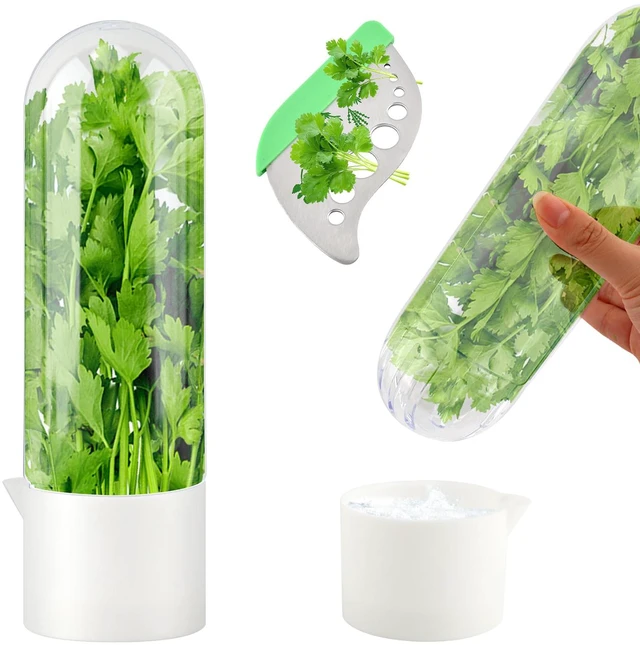 Main image of Herb Saver for Refrigerator With Herb Stem Stripping Tool | Herb Keeper & Cilantro Container,Vegetable Preservation Bottle for Cilantro ,Parsley,Mint,Keeps Greens for 2-3 Weeks