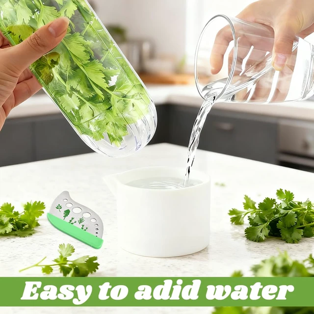 Alt view image 7 of 7 - Herb Saver for Refrigerator With Herb Stem Stripping Tool | Herb Keeper & Cilantro Container,Vegetable Preservation Bottle for Cilantro ,Parsley,Mint,Keeps Greens for 2-3 Weeks