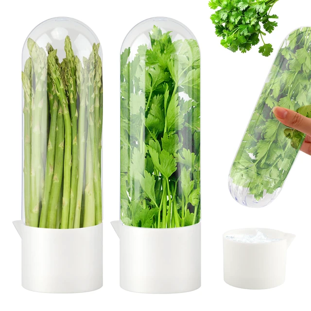 Alt view image 2 of 7 - 2 Pack Herb Keeper for Refrigerator, Fresh Herb Saver for Cilantro, Parsley | Upright herb storage for two fresh herbs in the refrigerator, keeping them separated, visible, hydrated, and easy to grab