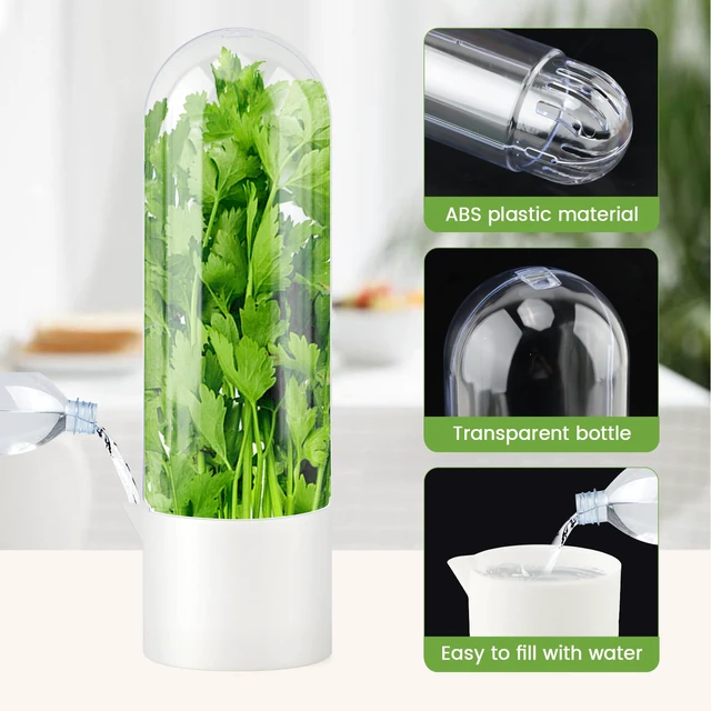 Alt view image 4 of 7 - 2 Pack Herb Saver for Refrigerator with 5-Blade Herb Scissors | Fresh Herb Keeper Clear Preservation Bottle Cilantro Storage Container for Herbs Asparagus Mint Parsley Extends Freshness