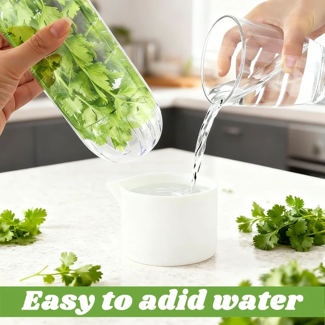 Alt view image 5 of 7 - 2 Pack Herb Saver for Refrigerator with 5-Blade Herb Scissors | Fresh Herb Keeper Clear Preservation Bottle Cilantro Storage Container for Herbs Asparagus Mint Parsley Extends Freshness