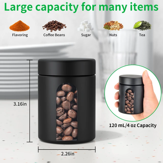 Alt view image 2 of 6 - Glass Storage Jar (4 oz), 2 Pack Premium Food Grade Visual Container with Child Resistant Cap, Small Waterproof Bottle Multipurpose Container for Coffee Beans Nuts Teas Spices(120ml)