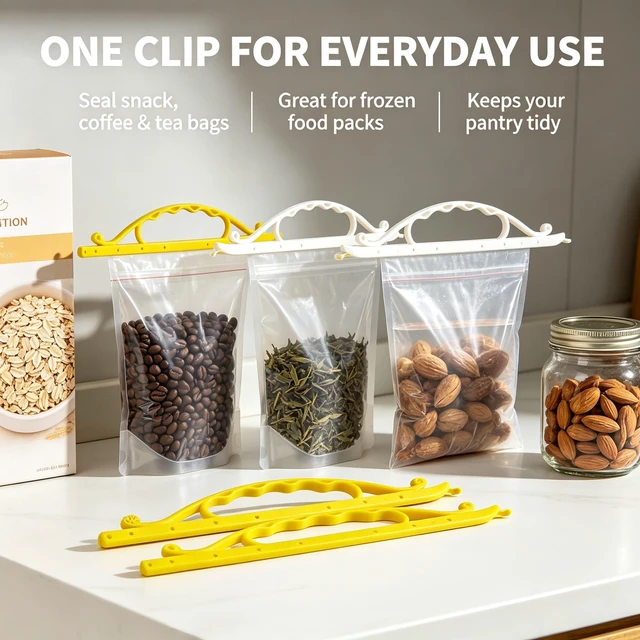 Alt view image 3 of 7 - Bag Sealing Clips 9 Pack, Multi-Size Sealing Sticks with Carry Handle for Bread Bags, Chip Bags, Coffee & Pet Food Wall-Mountable, Airtight Moisture Proof Reusable Kitchen Clips (9pcs)