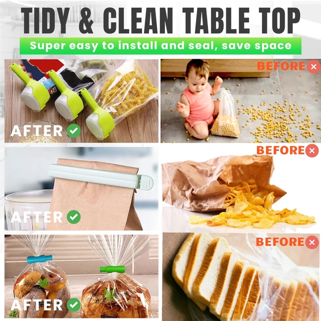 Alt view image 4 of 7 - Bag Sealer Clips- Mix Pack: 12 Multisize Clips, 4 Squeeze-and-Lock for Bread Bags, 2 with Pour Spouts for Airtight Freshness and Spill-Free Storage