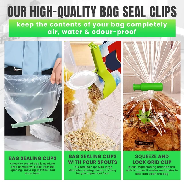Alt view image 5 of 7 - Bag Sealer Clips- Mix Pack: 12 Multisize Clips, 4 Squeeze-and-Lock for Bread Bags, 2 with Pour Spouts for Airtight Freshness and Spill-Free Storage