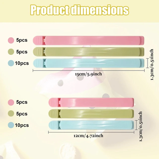 Alt view image 2 of 5 - 40 PCS 2 Sizes Plastic Chip Clips, Sealing Bag Clips for Food Storage | 4.72 In And 6.1 In Each Have 10, 5 Blue, 5 Green, 5 Pink, Food Grade Thickened Native Plastic, Flour, Snacks, Tea, Seasonings