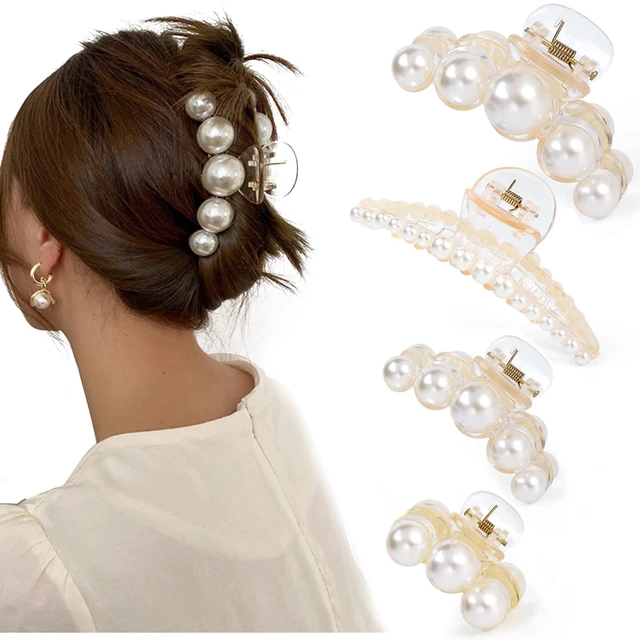 Main image of 4 PCS Large Pearl Hair Claw Clips for Women and Girls, Non-Slip Hair Barrettes for Thick and Thin Hair, Elegant Hair Accessories for Weddings, Parties, and Daily Styling