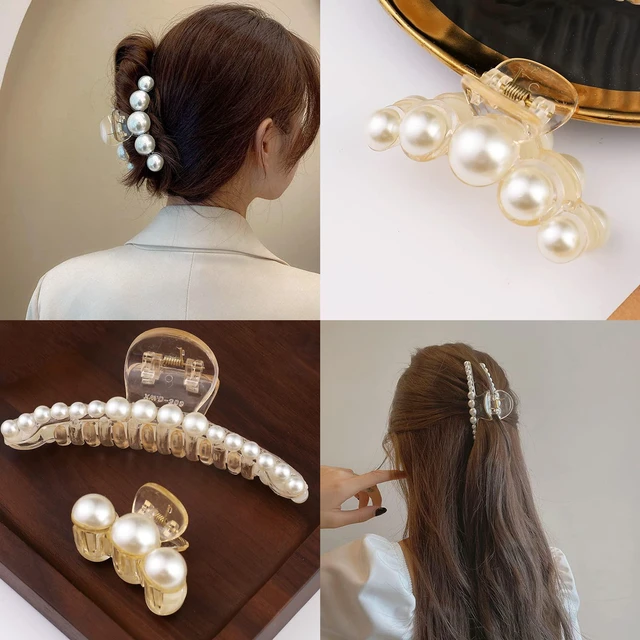 Alt view image 3 of 7 - 4 PCS Large Pearl Hair Claw Clips for Women and Girls, Non-Slip Hair Barrettes for Thick and Thin Hair, Elegant Hair Accessories for Weddings, Parties, and Daily Styling