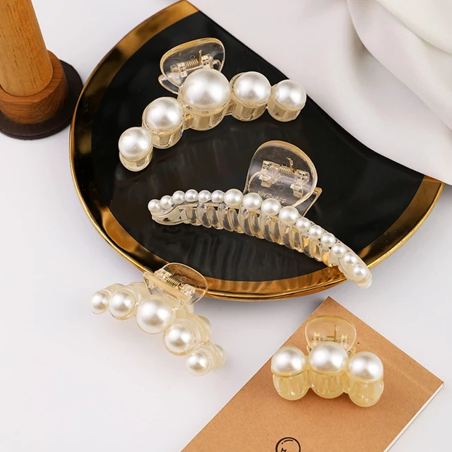 Alt view image 6 of 7 - 4 PCS Large Pearl Hair Claw Clips for Women and Girls, Non-Slip Hair Barrettes for Thick and Thin Hair, Elegant Hair Accessories for Weddings, Parties, and Daily Styling