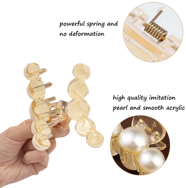 Alt view image 5 of 7 - 4 PCS Large Pearl Hair Claw Clips for Women and Girls, Non-Slip Hair Barrettes for Thick and Thin Hair, Elegant Hair Accessories for Weddings, Parties, and Daily Styling