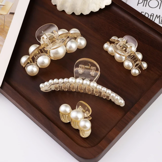Alt view image 7 of 7 - 4 PCS Large Pearl Hair Claw Clips for Women and Girls, Non-Slip Hair Barrettes for Thick and Thin Hair, Elegant Hair Accessories for Weddings, Parties, and Daily Styling