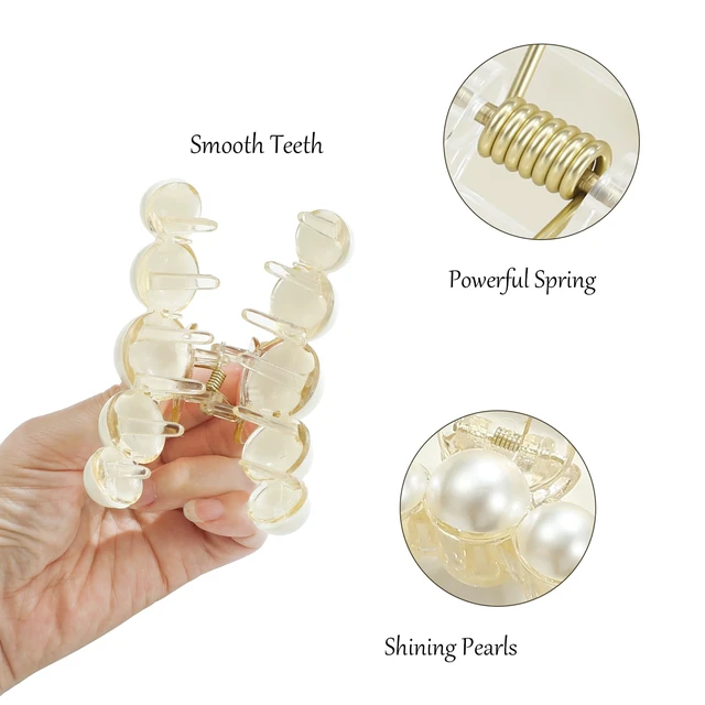 Alt view image 3 of 6 - 6 PCS Pearl Hair Clips for Women Pearl Claw Clip for Hair | Large Hair Clip Pearl for Thin Thick Curly Hair Styling Strong Hold Nonslip Hair Accessories for Bridal Wedding