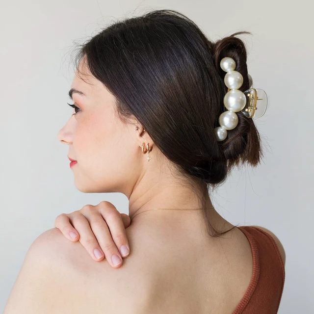 Alt view image 5 of 6 - 6 PCS Pearl Hair Clips for Women Pearl Claw Clip for Hair | Large Hair Clip Pearl for Thin Thick Curly Hair Styling Strong Hold Nonslip Hair Accessories for Bridal Wedding