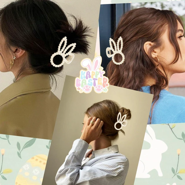 Alt view image 4 of 7 - 2Pcs Easter Hair Claw Clips Pearl Designs Rabbit Hair Clips Shark Clip Easter Hair Accessories Strong Grip Cute Bunny Hair Barrettes Medium Claw Clips for Women Daily Life and Festivals Styling