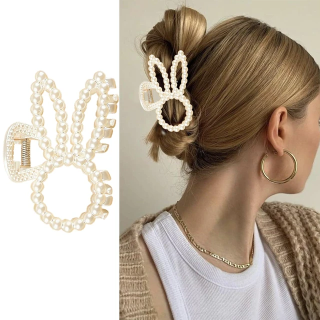 Alt view image 3 of 7 - 2Pcs Easter Hair Claw Clips Pearl Designs Rabbit Hair Clips Shark Clip Easter Hair Accessories Strong Grip Cute Bunny Hair Barrettes Medium Claw Clips for Women Daily Life and Festivals Styling