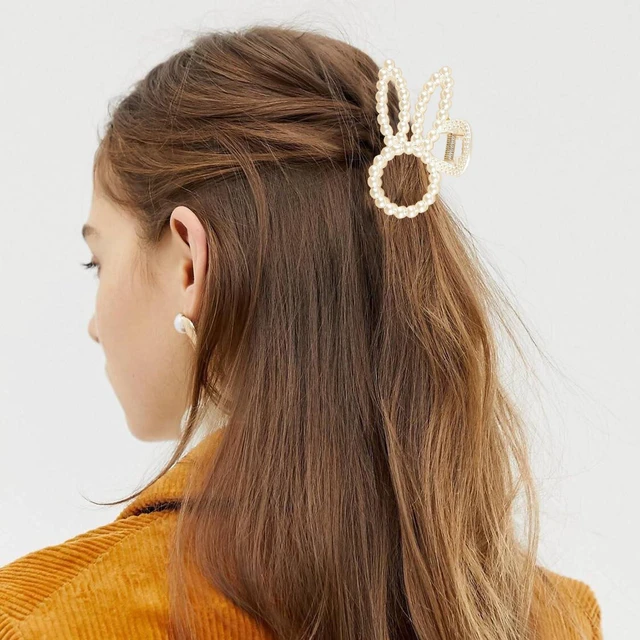 Alt view image 5 of 7 - 2Pcs Easter Hair Claw Clips Pearl Designs Rabbit Hair Clips Shark Clip Easter Hair Accessories Strong Grip Cute Bunny Hair Barrettes Medium Claw Clips for Women Daily Life and Festivals Styling
