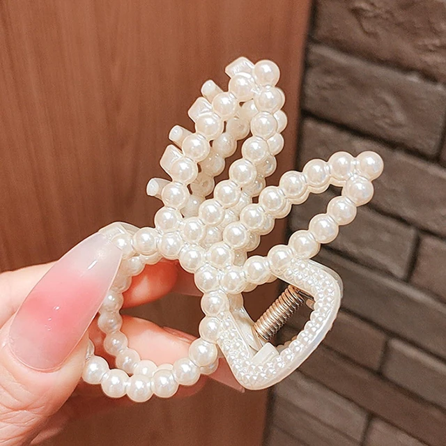 Alt view image 6 of 7 - 2Pcs Easter Hair Claw Clips Pearl Designs Rabbit Hair Clips Shark Clip Easter Hair Accessories Strong Grip Cute Bunny Hair Barrettes Medium Claw Clips for Women Daily Life and Festivals Styling