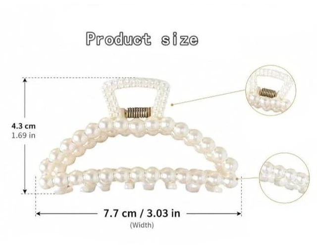 Alt view image 2 of 7 - 2Pcs White Large Hair Clip for Thick Hair, Girls Hair Clips Claw,Big Hair Clips Hair Claws for Thin Hair, Faux Pearl Claw Clips,Neutral r Large Jaw