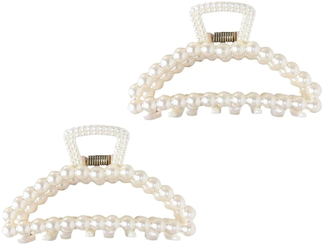 Main image of 2Pcs White Large Hair Clip for Thick Hair, Girls Hair Clips Claw,Big Hair Clips Hair Claws for Thin Hair, Faux Pearl Claw Clips,Neutral r Large Jaw