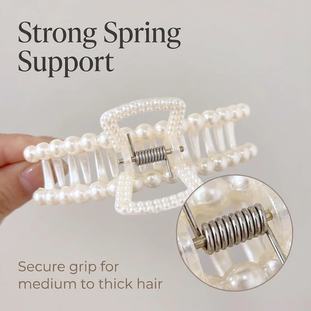 Alt view image 3 of 7 - 2Pcs White Large Hair Clip for Thick Hair, Girls Hair Clips Claw,Big Hair Clips Hair Claws for Thin Hair, Faux Pearl Claw Clips,Neutral r Large Jaw