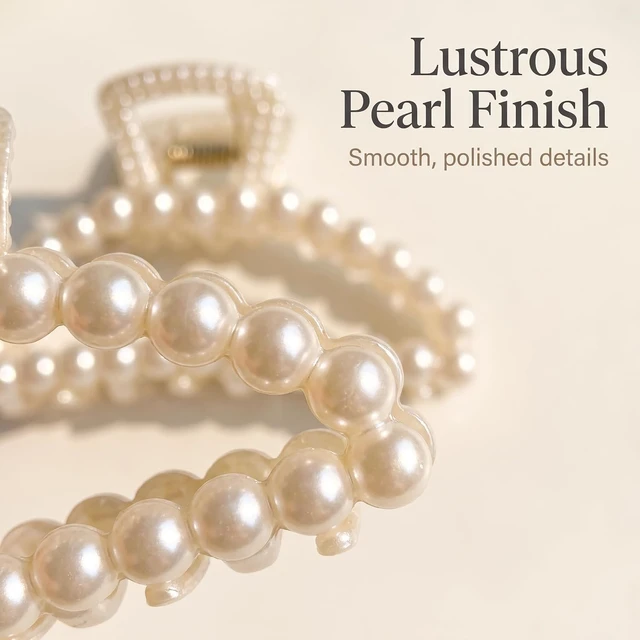 Alt view image 5 of 7 - 2Pcs White Large Hair Clip for Thick Hair, Girls Hair Clips Claw,Big Hair Clips Hair Claws for Thin Hair, Faux Pearl Claw Clips,Neutral r Large Jaw
