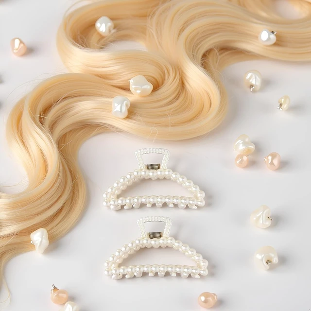 Alt view image 7 of 7 - 2Pcs White Large Hair Clip for Thick Hair, Girls Hair Clips Claw,Big Hair Clips Hair Claws for Thin Hair, Faux Pearl Claw Clips,Neutral r Large Jaw